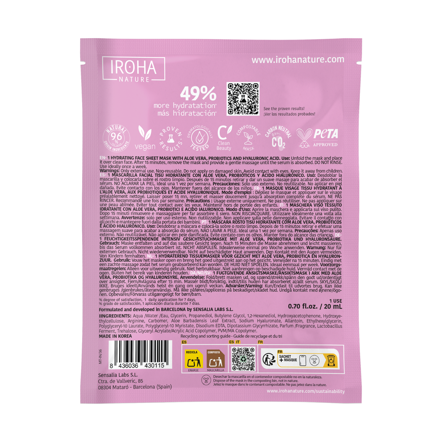 Hydrating Face Sheet Mask with Aloe Vera