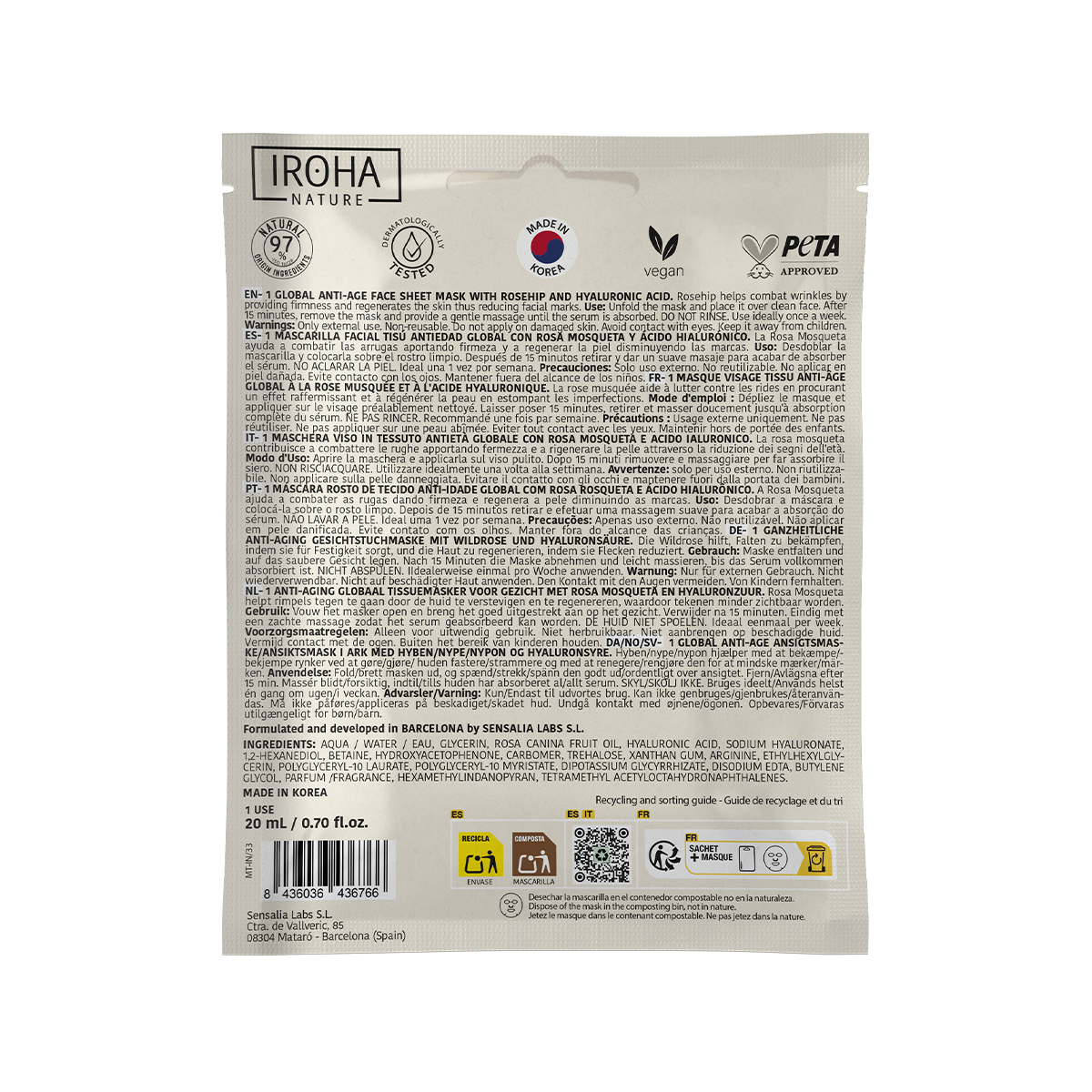 Global Anti-Age Face Sheet Mask with Rosehip