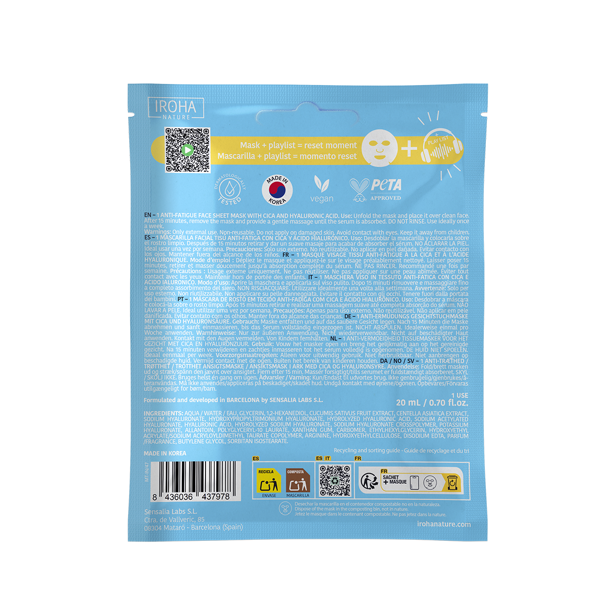 Mascarilla JET LAG RECOVERY Antifatiga con CICA