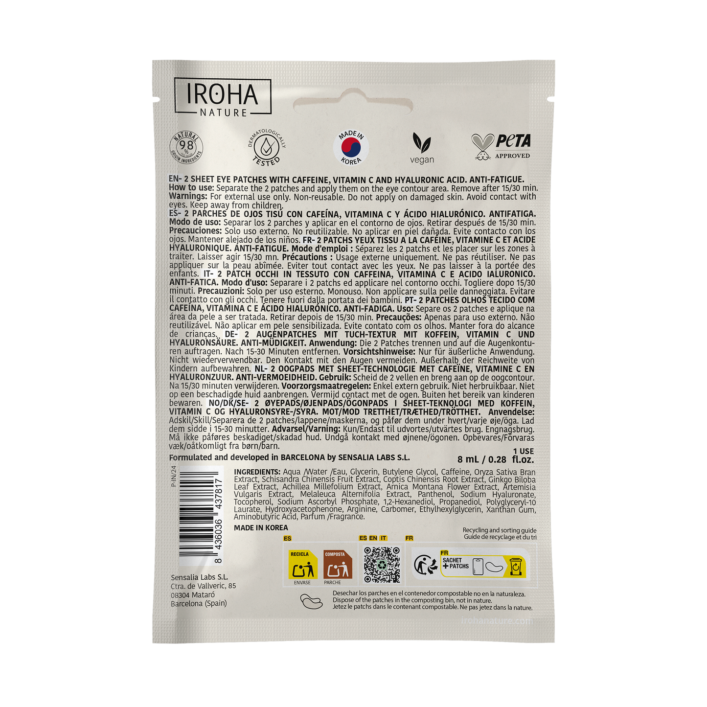 Parches Ojos Cafeína Antifatiga