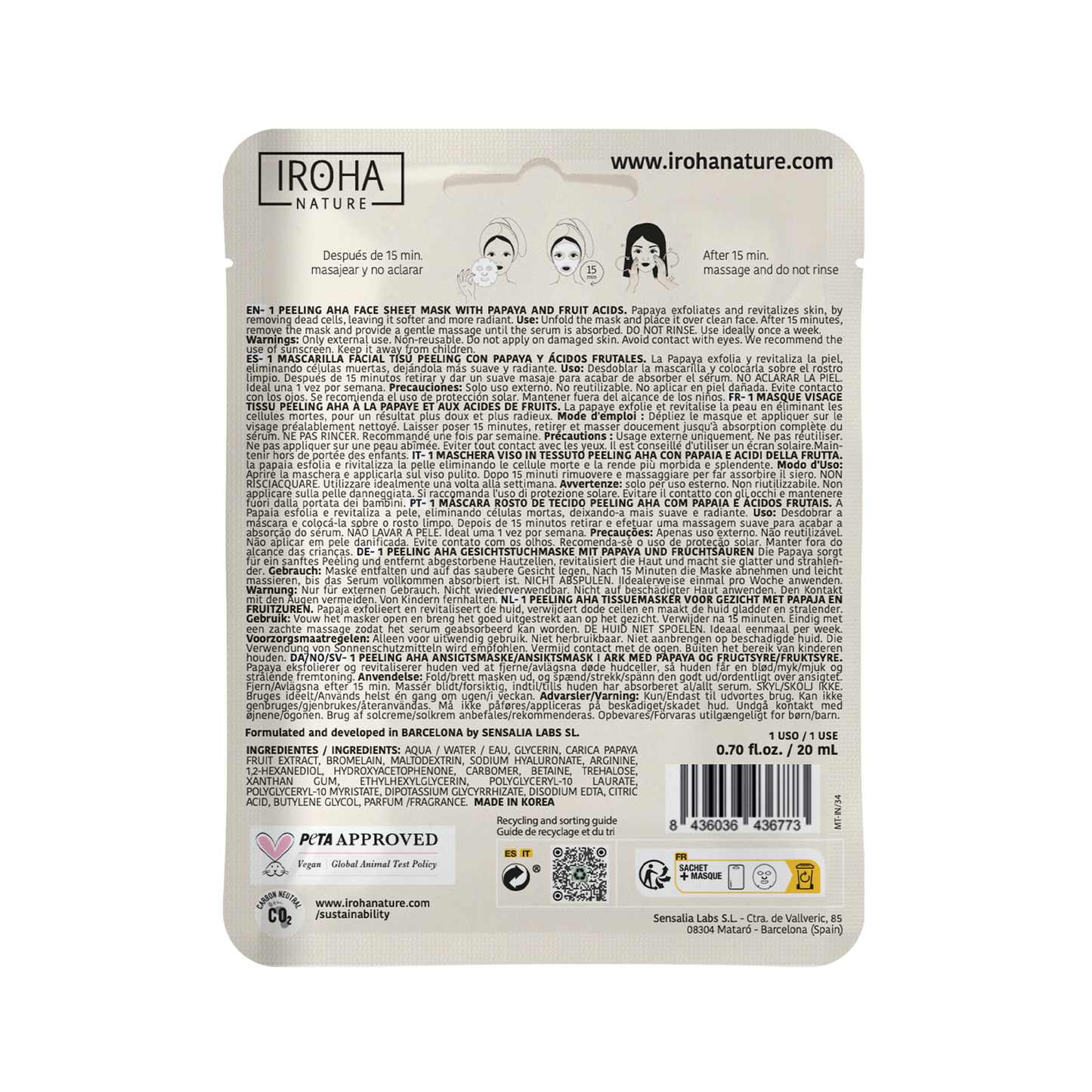 Peeling AHA Face Sheet Mask with Papaya