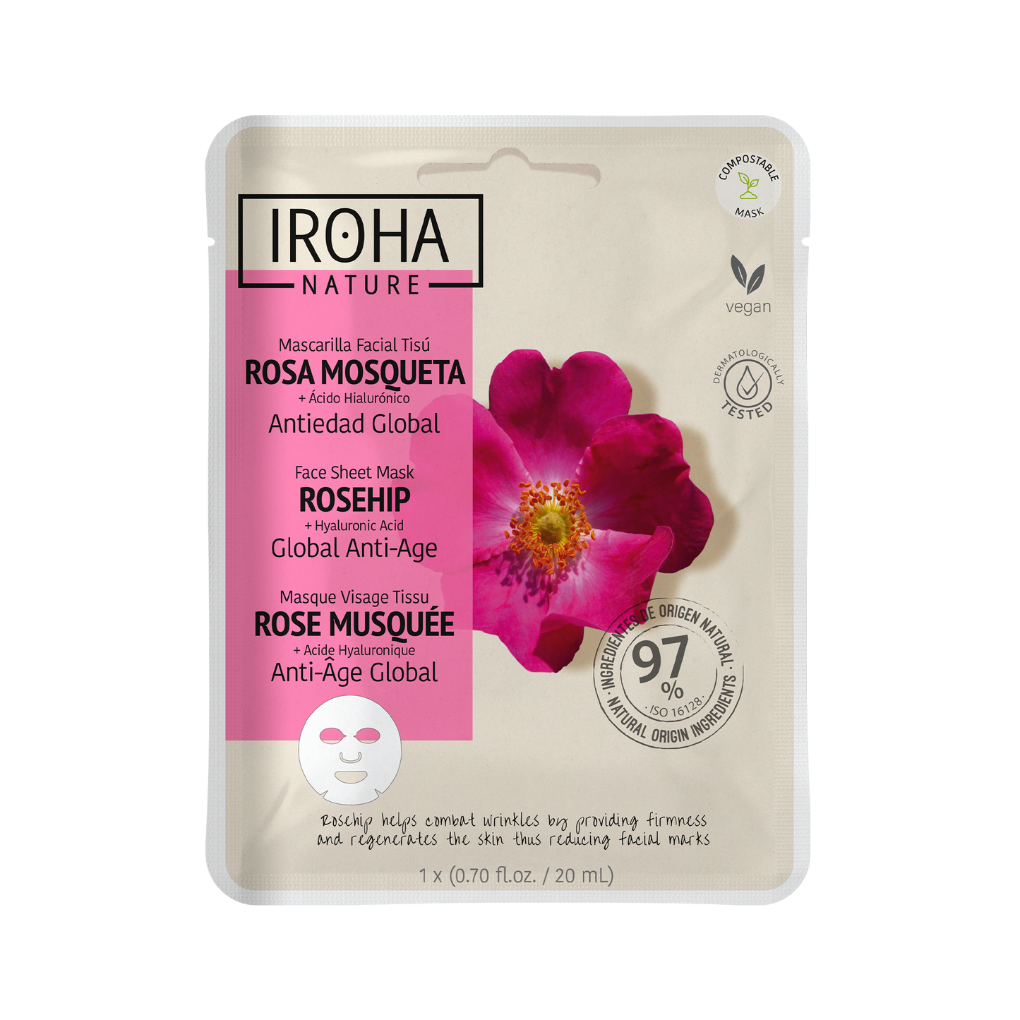 Global Anti-Age Face Sheet Mask with Rosehip