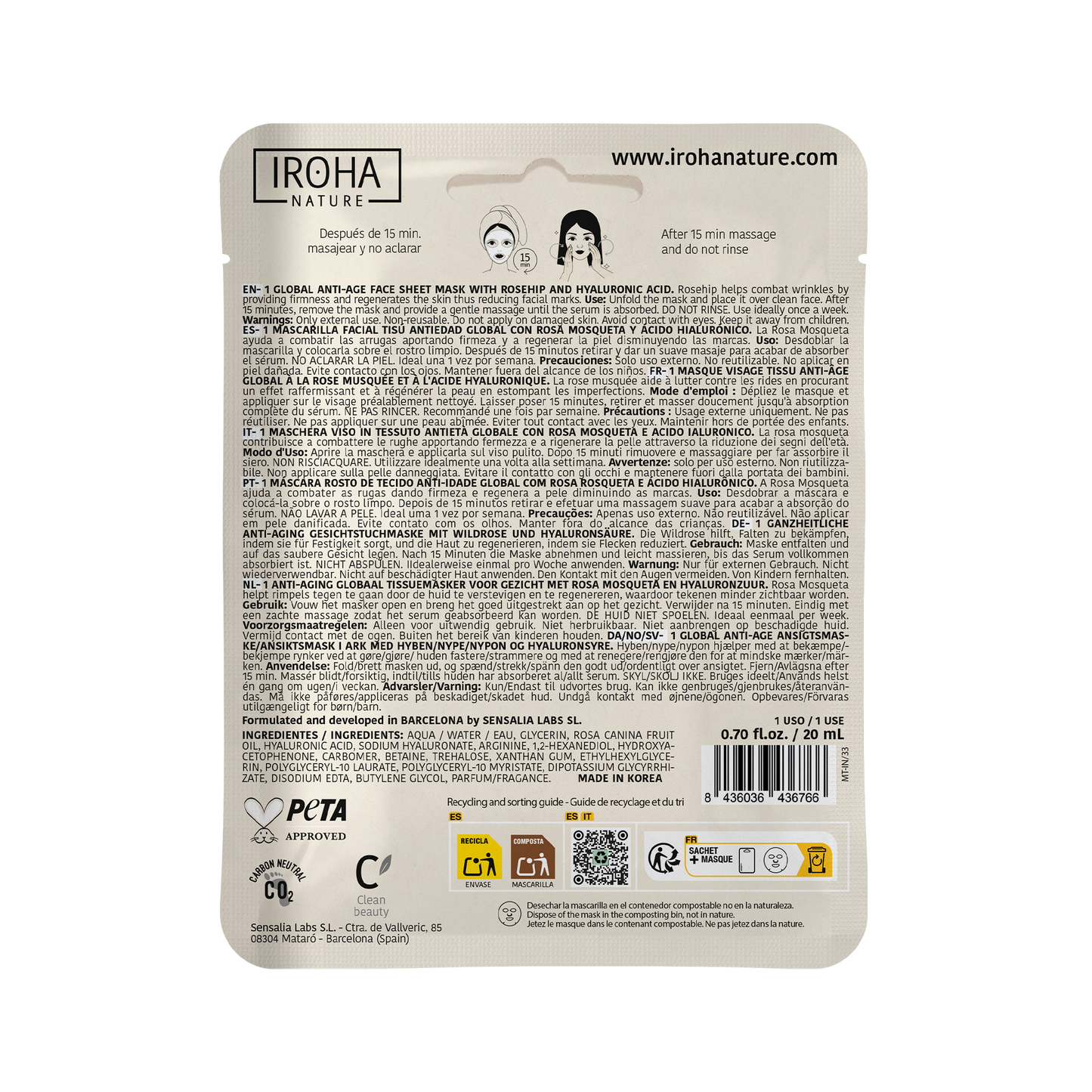 Global Anti-Age Face Sheet Mask with Rosehip
